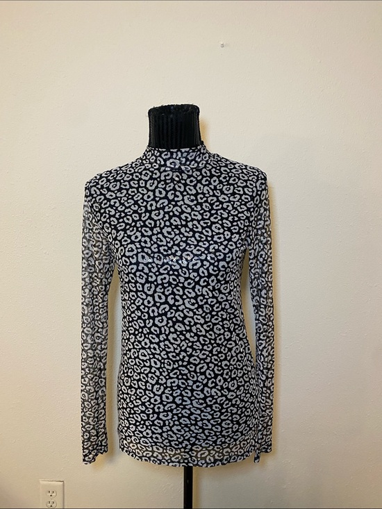 antistar Tops - Sheer Top Leopard Animal Print Long Sleeve Mock Neck Top